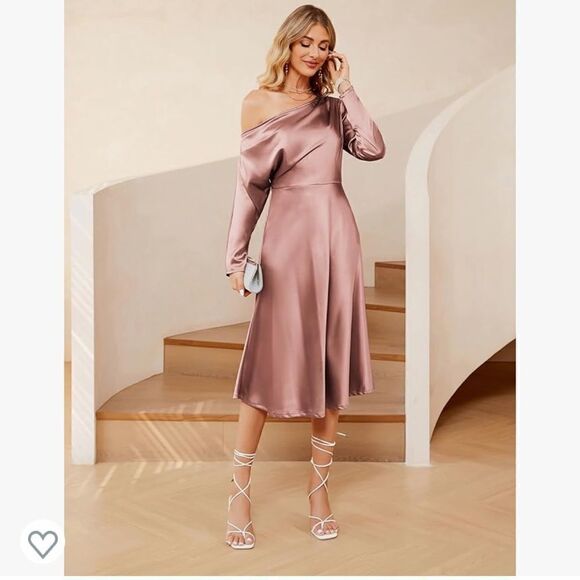 NWT JASAMBAC Satin Elegant One Shoulder Ruched Long Sleeve Wedding Dress - Picture 1 of 13